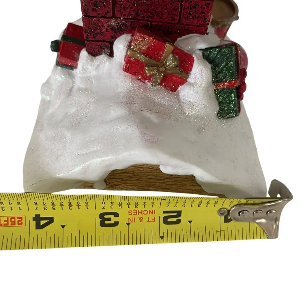 Vintage 90s Santa Claus Figurine Gift Delivery Chimney Fabric Mache 9